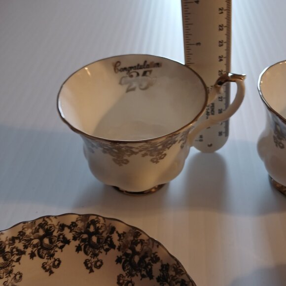 Royal Albert 25th Anniversary Silver Filigree Tea Cup & Saucer Set of 2 - Picture 10 of 11
